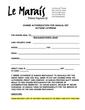 Charge Authorization for Kosher Meal