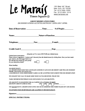Restaurant Group Reservation Form