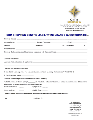 Shopping Centre Liability Insurance Questionnaire