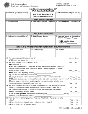 Individual Characteristics Form for Work Opportunity Tax Credit
