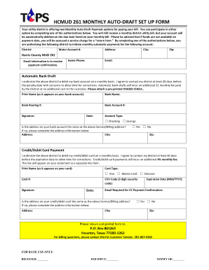 HCMUD 261 Monthly Auto-Draft Setup Form