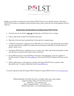 Oregon Physician Orders for Life-Sustaining Treatment Form