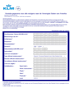 Vereiste gegevens voor alle reizigers naar de Verenigde Staten van Amerika