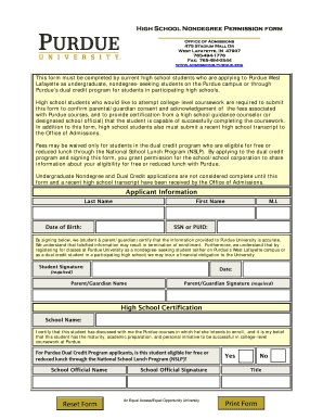 High School Nondegree Permission Form