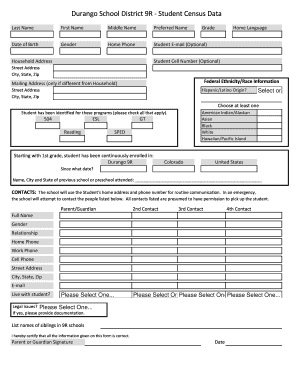 Student Census Data Form