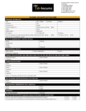 Nursing Locum Application Form