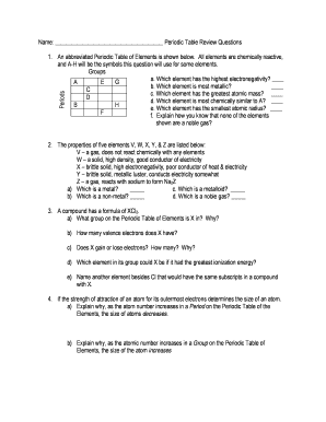 BNameb Periodic Table Review Questions 1 An abbreviated Periodic bb