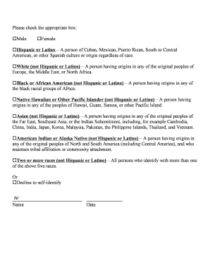 US Federal Affirmative Action Self-Identification Form