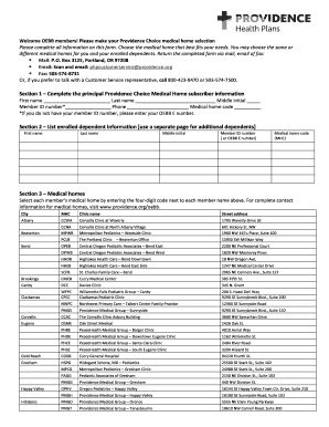 Providence Choice Medical Home Selection Form