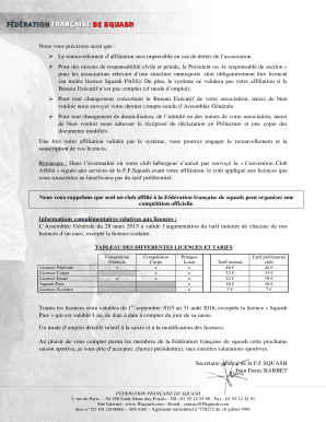 Formulaire de renouvellement d'affiliation FFSquash