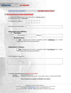 RENOUVELLEMENT AFFILIATION SAISON 2014-2015