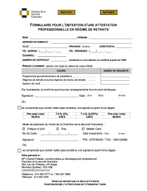 Formulaire pour l’obtention d’une attestation professionnelle en régime de retraite