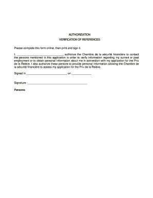 AUTHORIZATION VÉRIFICATION DE RÉFÉRENCES