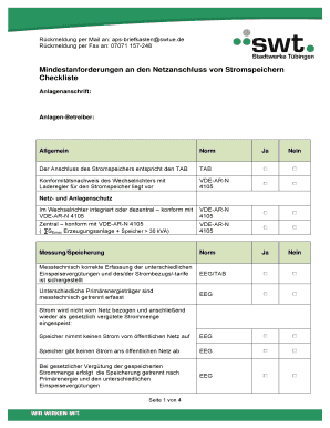Checkliste Mindestanforderungen an den Netzanschluss von Stromspeichern