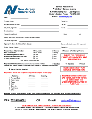 New Jersey Natural Gas Service Restoration Inquiry
