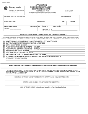 Pennsylvania Senior Citizen Transit Identification Card Application