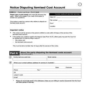 Notice Disputing Itemised Cost Account