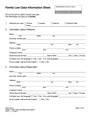 Family Law Case Information Sheet
