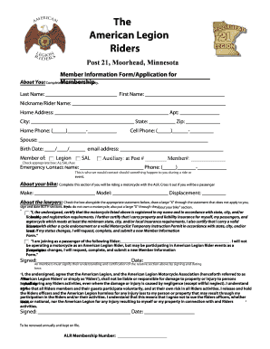 American Legion Riders Member Information Form