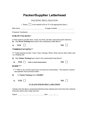 Packing Declaration Form