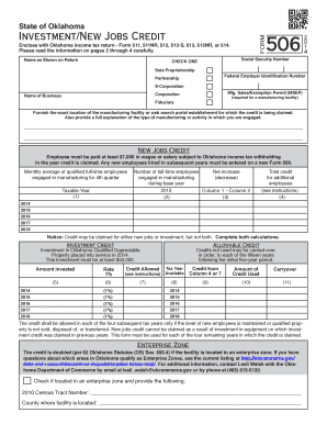 Oklahoma Investment/New Jobs Credit Form 506