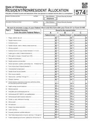 Oklahoma Resident Nonresident Allocation Form 574