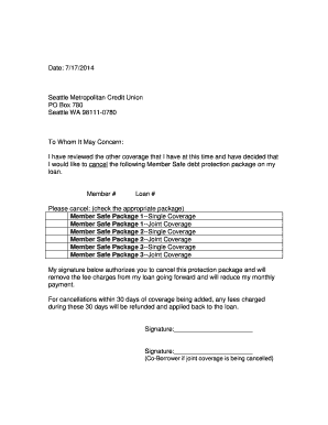 Debt Protection Cancellation Request