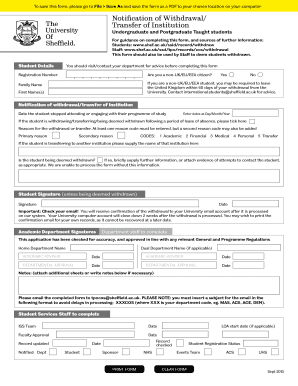 Notification of Withdrawal/Transfer of Institution