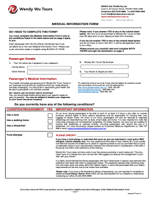 Wendy Wu Tours Medical Information Form