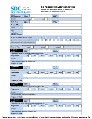 China Visa Invitation Letter Request Form