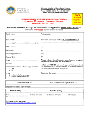 Modulo di domanda per studenti internazionali