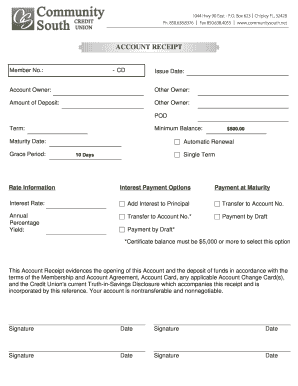 Community South Credit Union Account Receipt