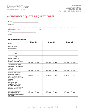 Automobile Quote Request Form