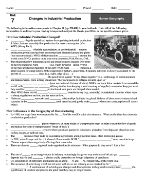 Human Geography Industrial Production Worksheet