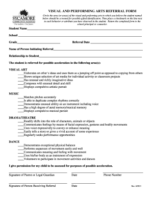 Visual and Performing Arts Referral Form