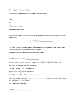 Direct Deposit Authorization Change - friendbank