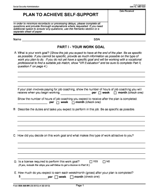 Plan to Achieve Self-Support Form SSA-545-BK