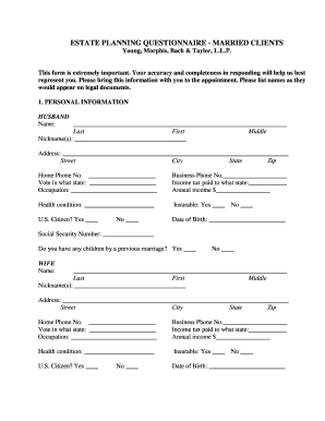 Estate Planning Questionnaire for Married Clients