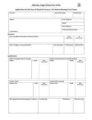 Printable bApplicationb Form PDF format - Alderley Edge School for bb - aesg co