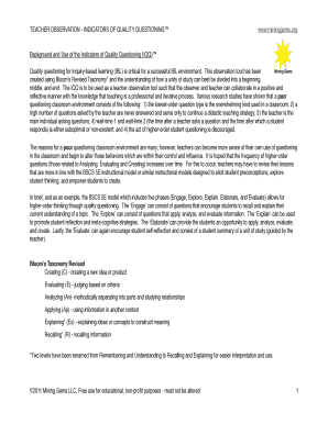 Teacher Observation - Indicators of Quality Questioning