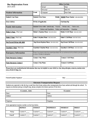 School Bus Registration Form