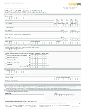 Advice of Member Ceasing Employment Form