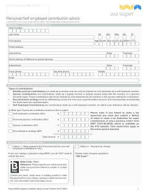 Personal Self-Employed Contribution Advice Form