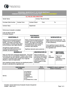 Vendor Performance Evaluation bFormb Service and Maintenance bb