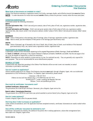Alberta Vital Statistics Document Order Form