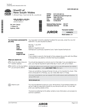 New South Wales Jury Summons Form