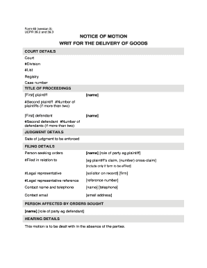 Notice of Motion for Writ of Delivery of Goods