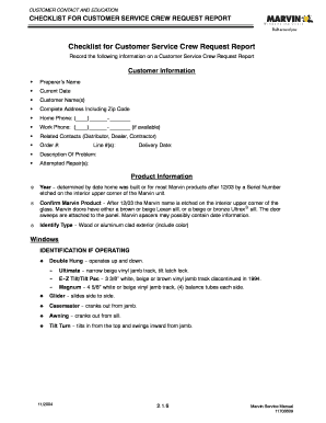 Customer Service Crew Request Report Checklist