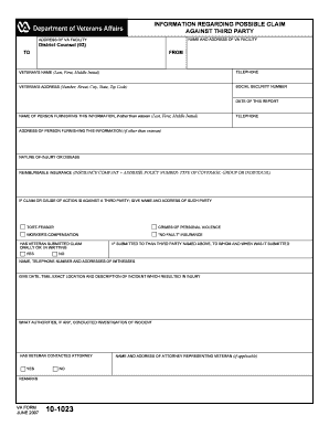 VA Form 10-1023 - Information Regarding Possible Claim