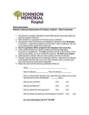 Patient Collection Instructions for Semen Analysis – Post Vasectomy